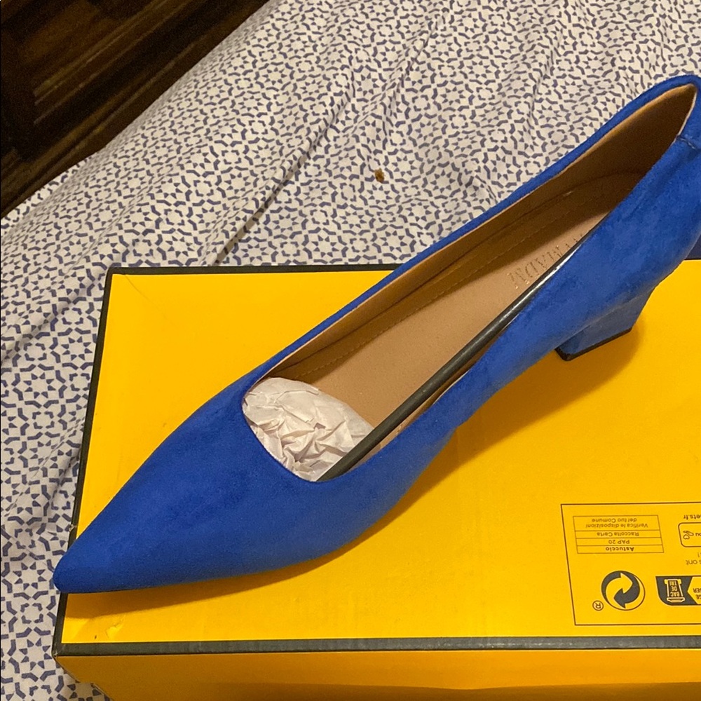 Blue Suede Pointed Toe Heels